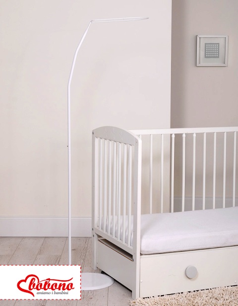 Freistehende Himmelstange mit Fuss weiß für Babybett Kinderbett 140x70